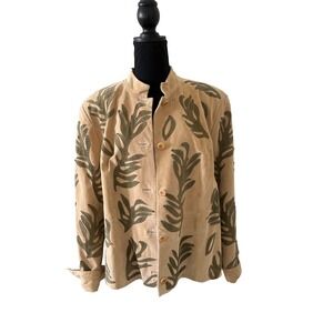 Terry Lewis Classic Luxuries Tan Suede Leather Leaf Applique Jacket Womens 1X
